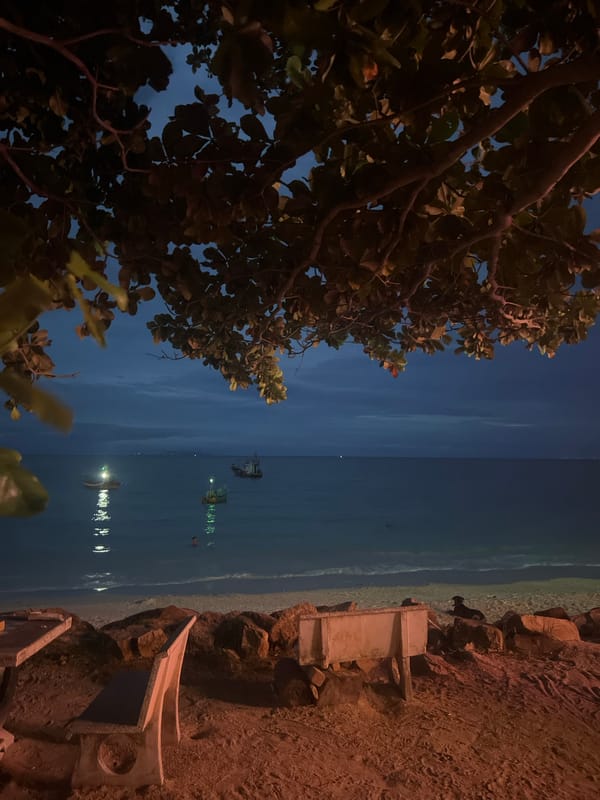 Dusk to night on a Ko Pha-ngan rocky shoreline