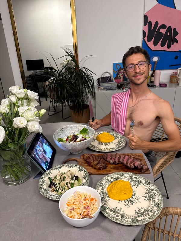 Man dines at restaurant table in Tel Aviv