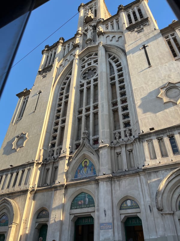 Stone cathedral facade photographed in Cordoba, Argentina