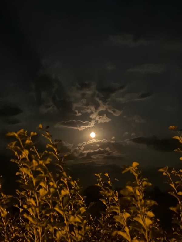 Full moon over a cloudy Poltava night, city below