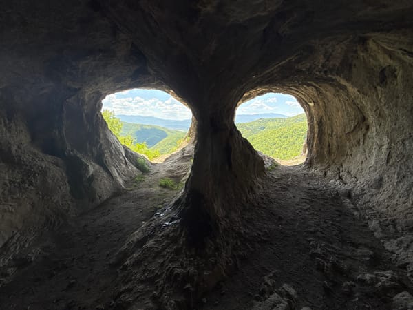 Tourists visit God's Eyes Cave near Skravena, Bulgaria