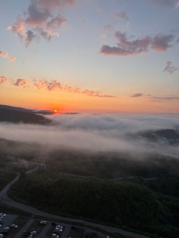 Foggy sunrise blankets a Vladivostok valley at dawn