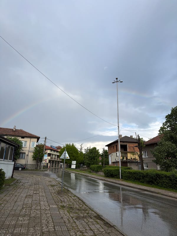 Rainbow appears over Panagyurishte, Bulgaria after afternoon rain
