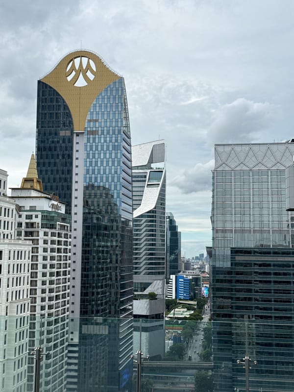 Bangkok skyline views and vintage electronics from a rooftop perch