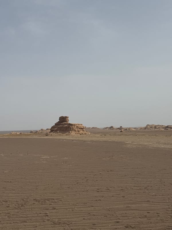 Desert landscape with yardang formations documented in Dunhuang, China