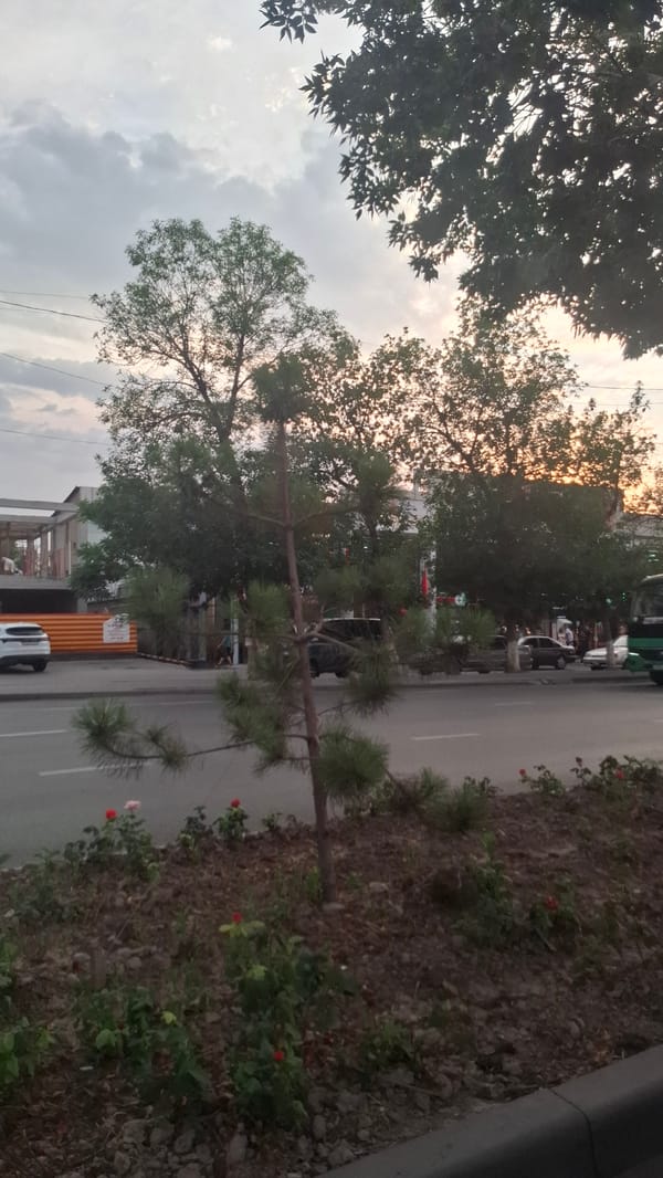 Cruising Shymkent streets as the sun goes down