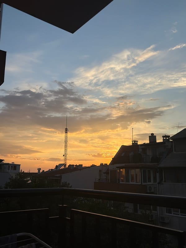 Golden sunset spreads across the Burgas skyline