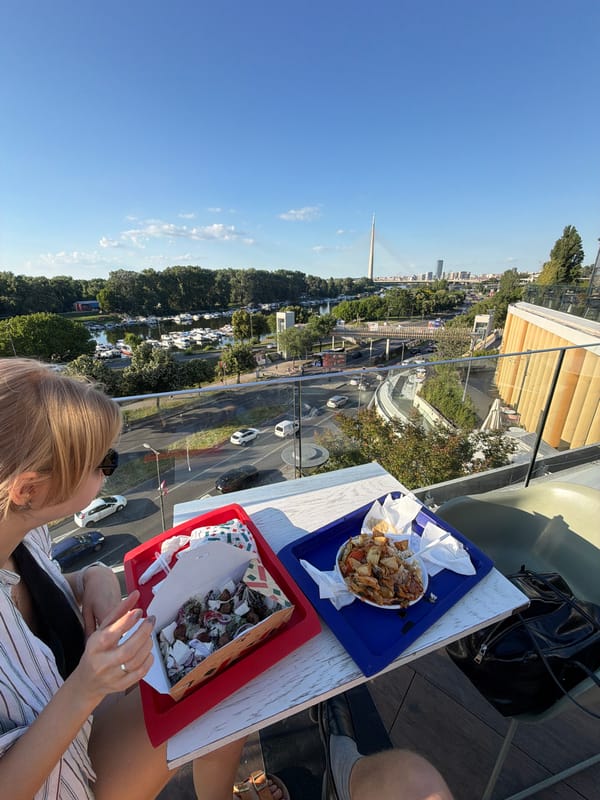 Sparrows gather on Belgrade balcony railings overlooking Ada Bridge