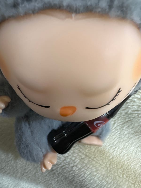 Fuzzy toy and AirPods case examined close-up in Samshvilde