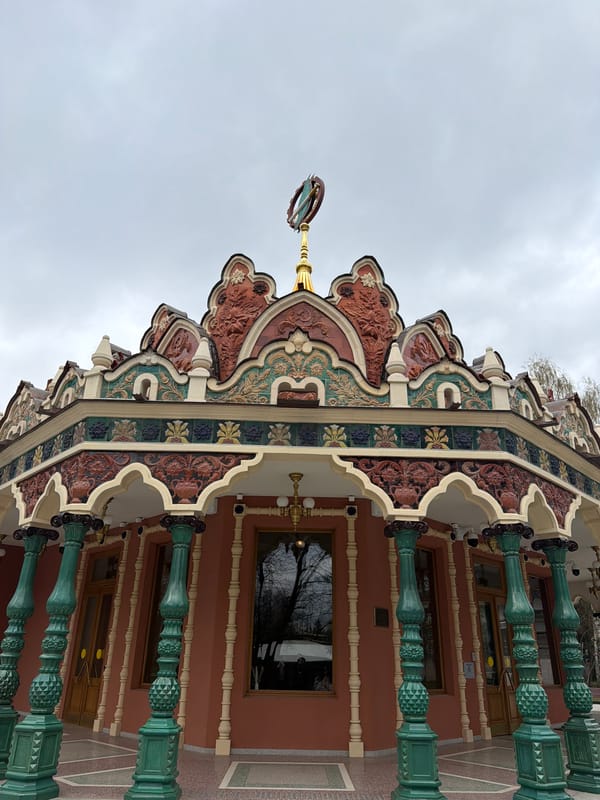 Moscow architectural landmarks and art installations documented during morning hours