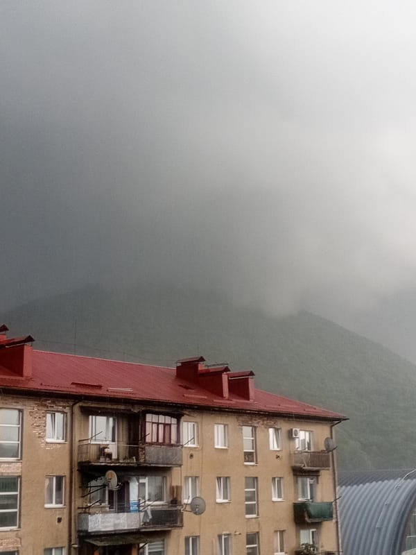 Rainy afternoon across Tiachiv, Ukraine