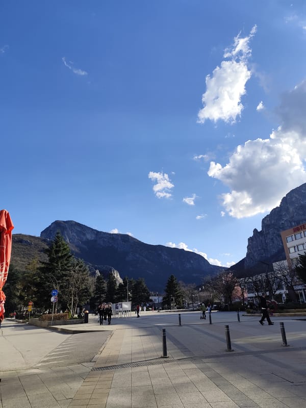 Afternoon activity in Vratsa town square, Bulgaria