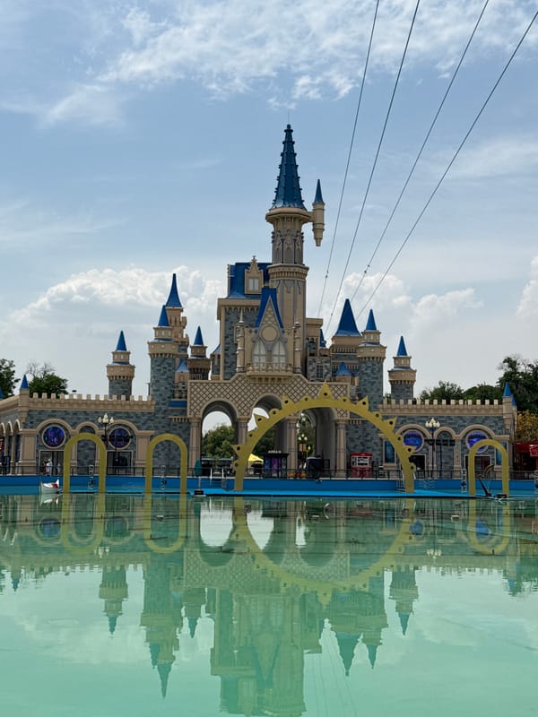 Fairy-tale castle attraction at Tashkent amusement park