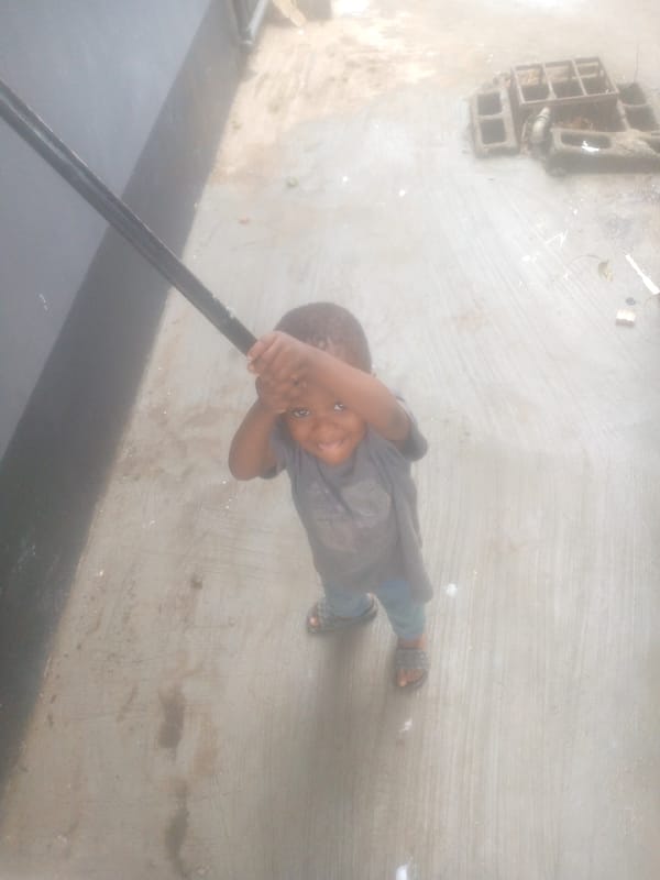 Child observed with various objects during morning hours