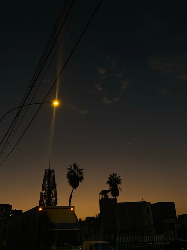 Twilight scene documented in San Miguel, Peru street