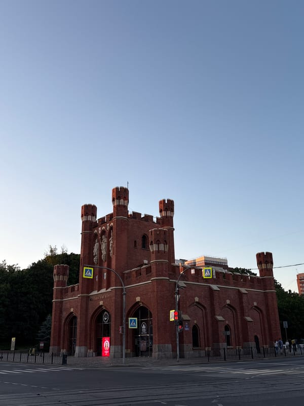 Historic Kaliningrad gates photographed in late afternoon sunlight