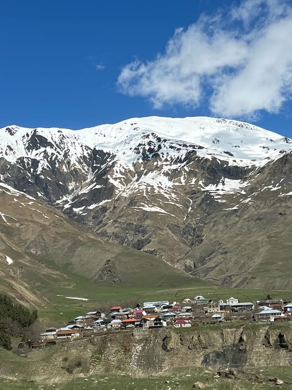 Snow-covered peaks observed in Kanobi, Georgia mountains
