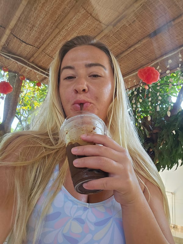 Relaxing at a thatched outdoor table in Phan Thiết