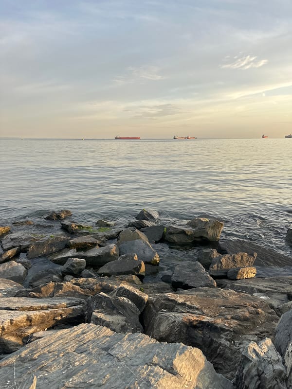 Coffee and cargo ships on the Bakırköy waterfront