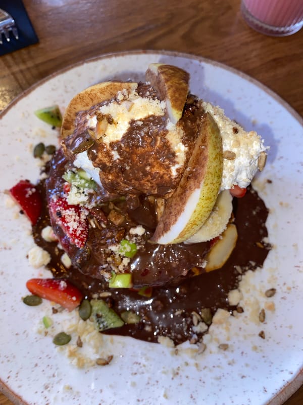 Fruit-topped pancake dessert photographed in Strasbourg
