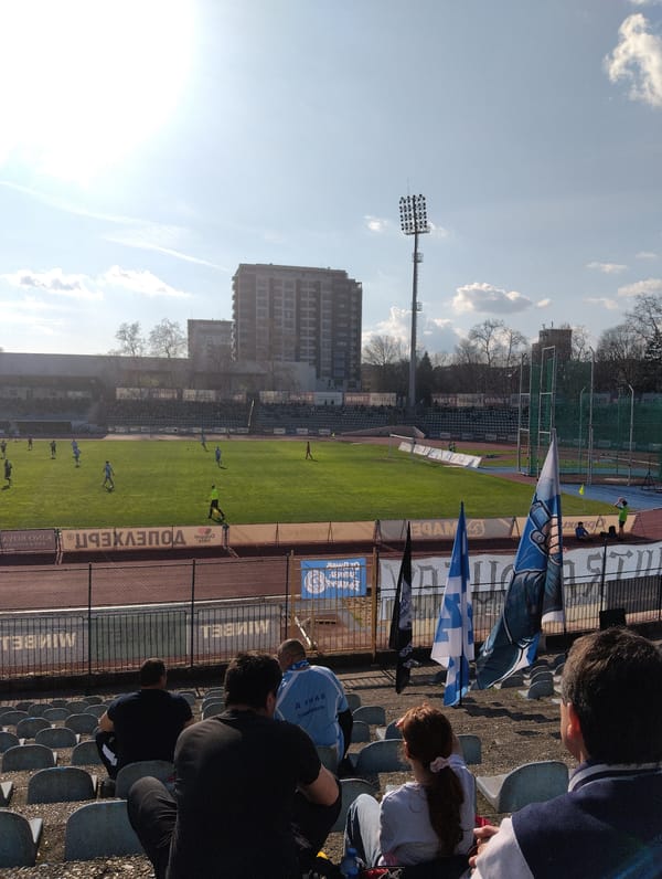 Soccer match in progress at Ruse stadium
