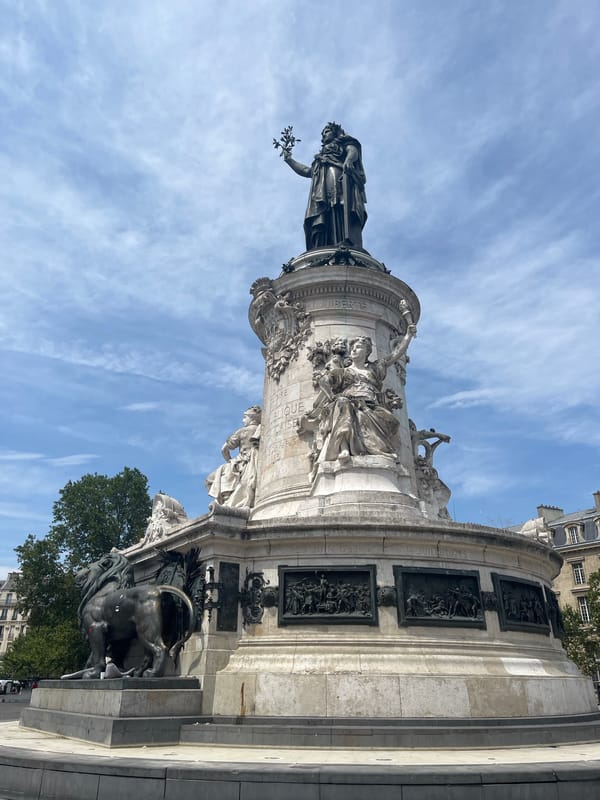 Place de la République on a summer afternoon, lions and all