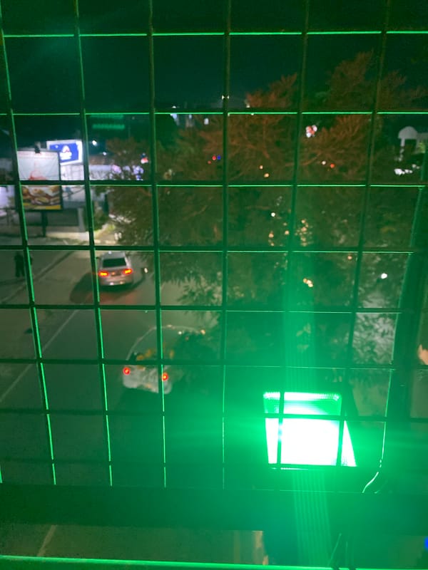 Night out on Banjarbaru's colorfully lit pedestrian bridge