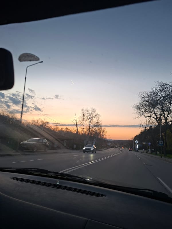 Evening traffic observed on roadway near Gabrovo, Bulgaria
