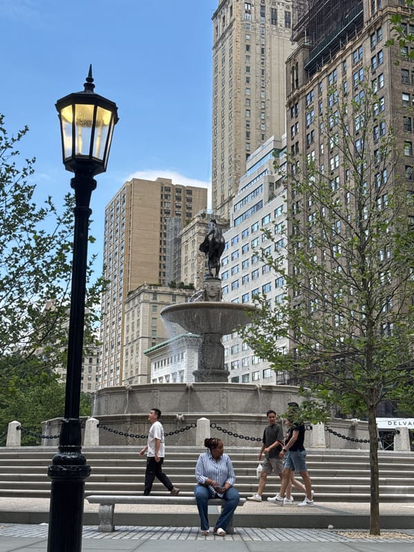 Central Park afternoon: carriages, food stalls, and live music
