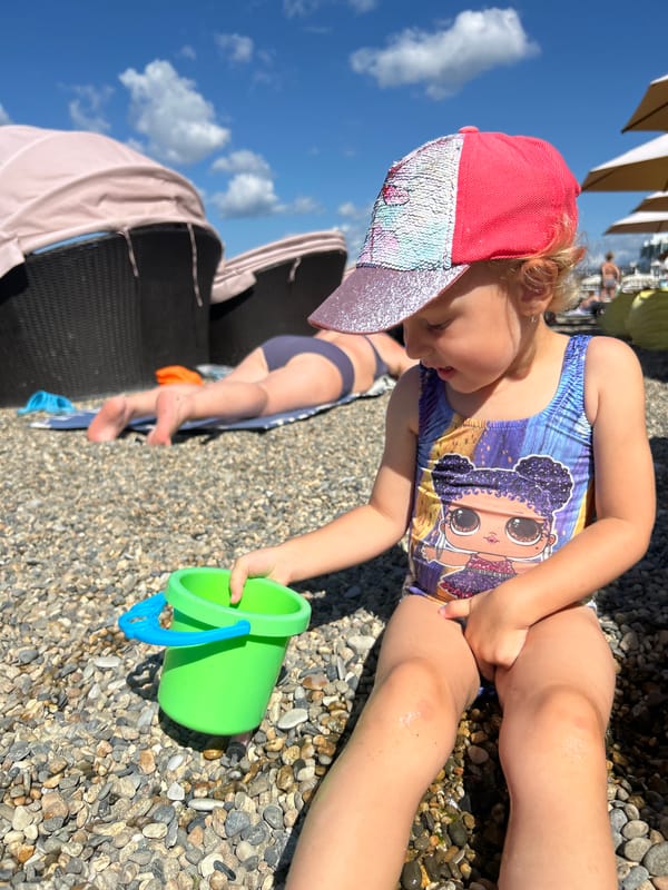 Summer morning on Gelendzhik's Black Sea pebble beach