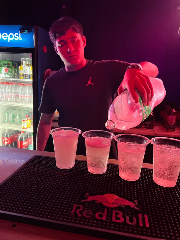 Early morning drink setup at Arica bar backstage area