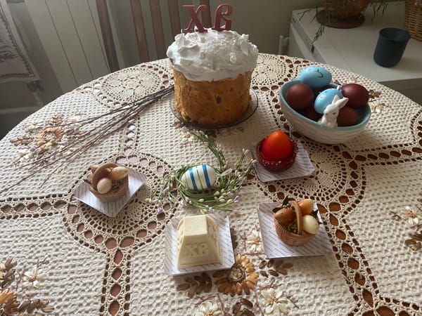 Easter treats displayed on decorated table in Moscow