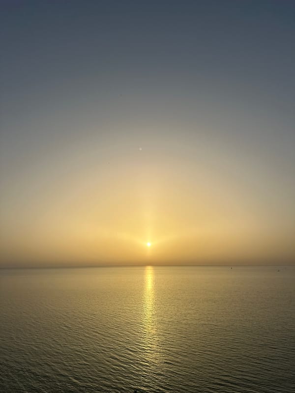 Dawn or dusk sunlight captured reflecting off Tel Aviv waters