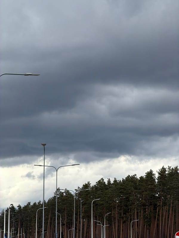 Dark clouds gather over Ulbroka, Latvia treeline