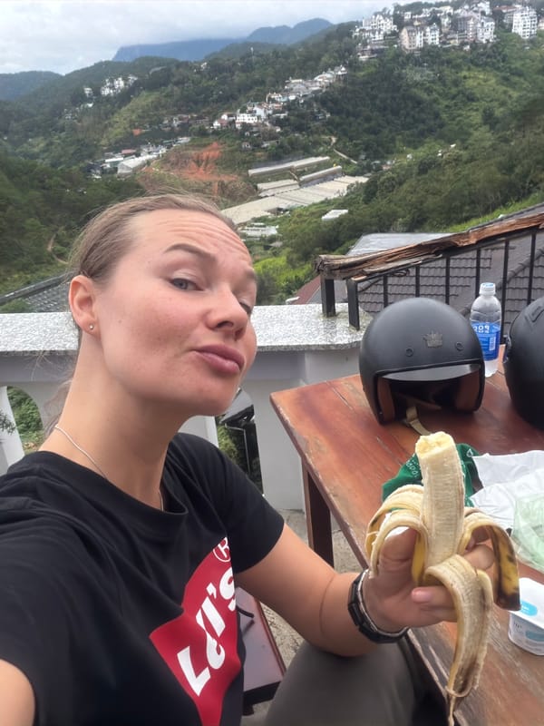 Coffee and hillside views at a Da Lat balcony café