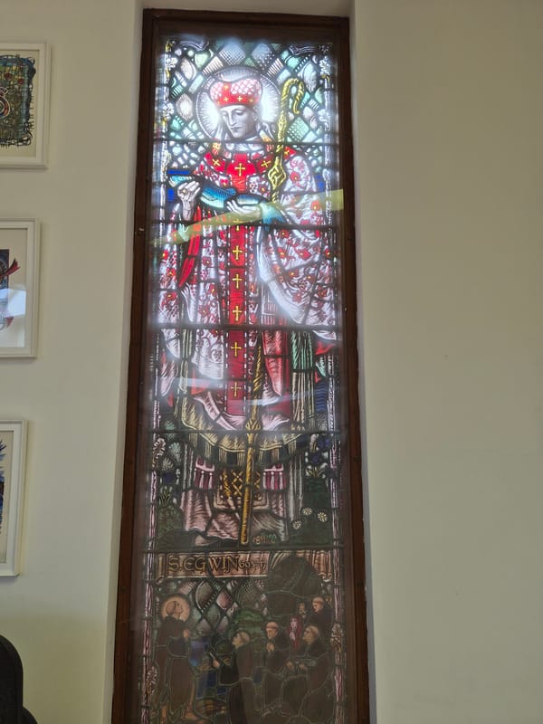 Medieval stained glass window observed in Worcester