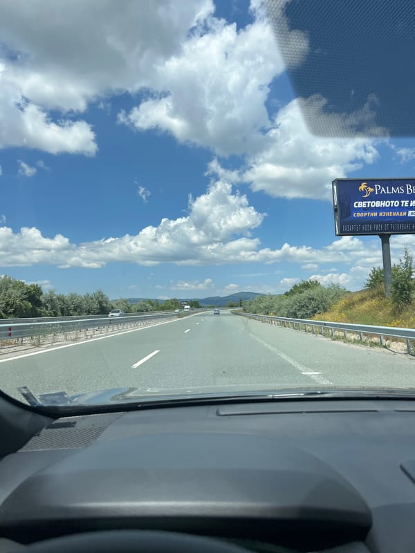 Highway drive through green Bulgarian countryside near Studena