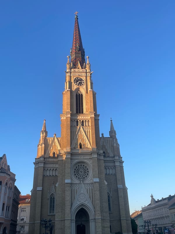 Gothic church photographed from multiple angles in Novi Sad