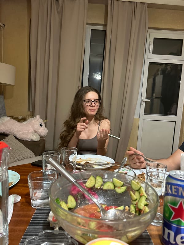 Intimate dinner gathering with cats documented in Sofia apartment