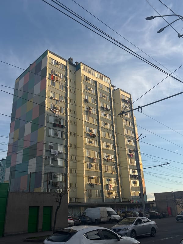 Colorful checkered apartment building documented in Yerevan
