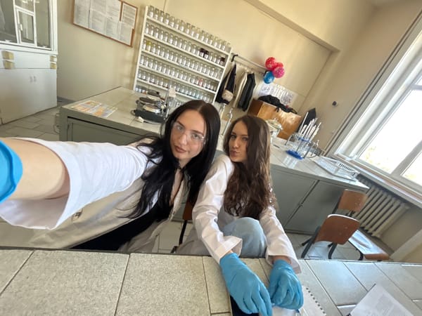 Two women take selfie in Sofia science lab