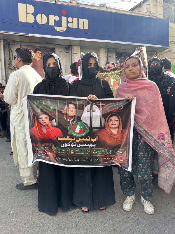 Political demonstration with flags and posters held in Quetta