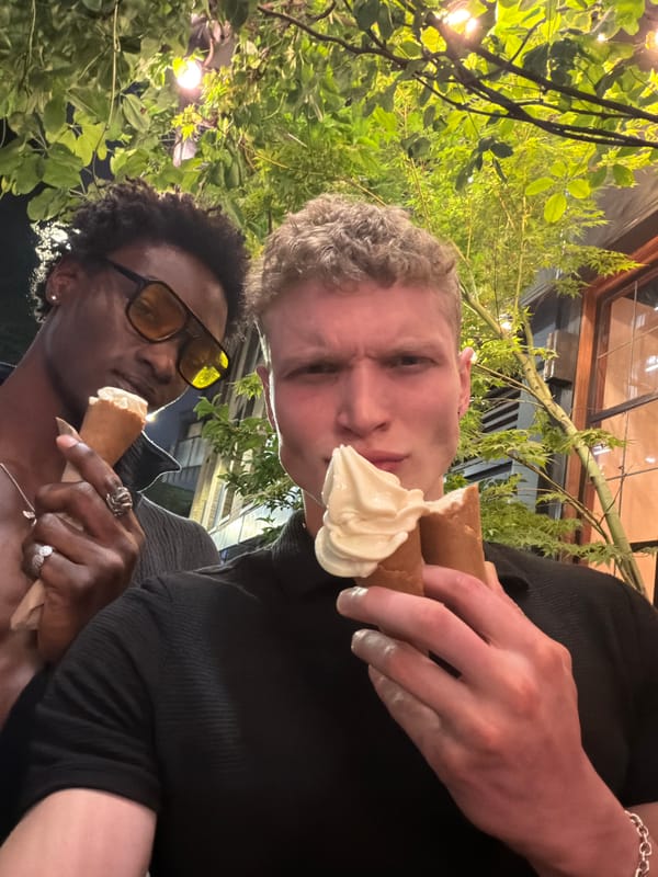 Two people share ice cream moment in London evening