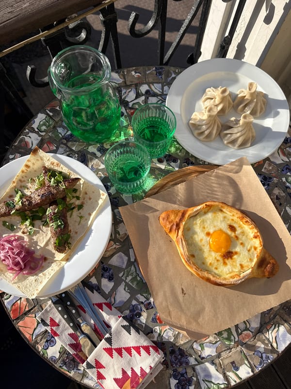 Outdoor dining captured at Georgian restaurant in Kyiv