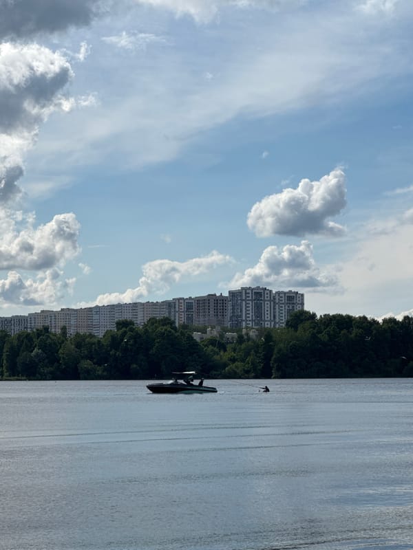 Wakeboarding and fishing on a moody Saint Petersburg waterfront