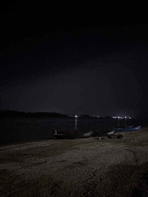 Boats moored along Danube River in Tutrakan, Bulgaria