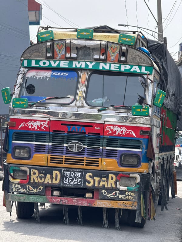 Tourist captures decorated truck, scenic views in Pokhara Nepal