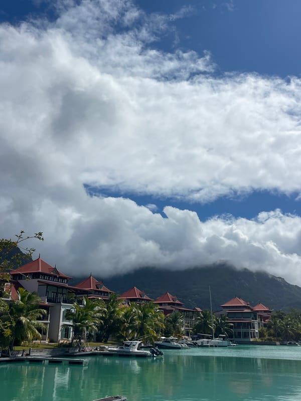 Luxury resort and marina along calm waters in Providence, Seychelles