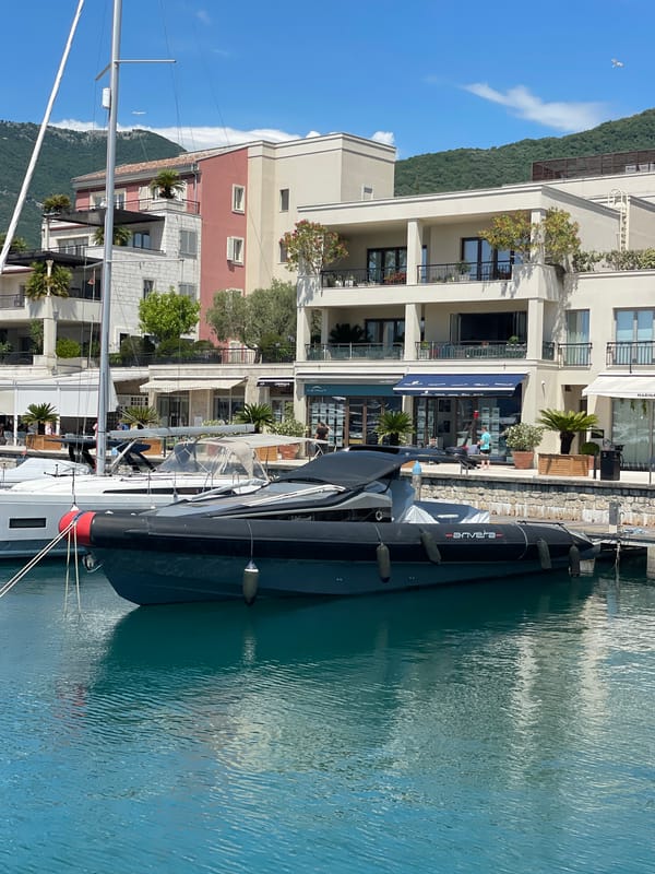 Sunny afternoon at Porto Montenegro luxury marina in Tivat