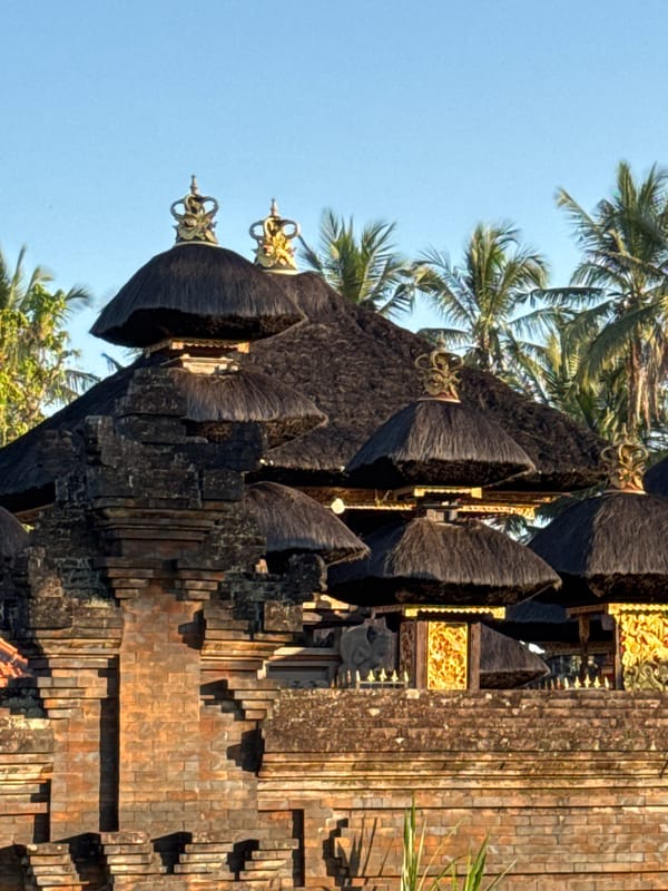 Ubud rice fields and temple details at sunrise